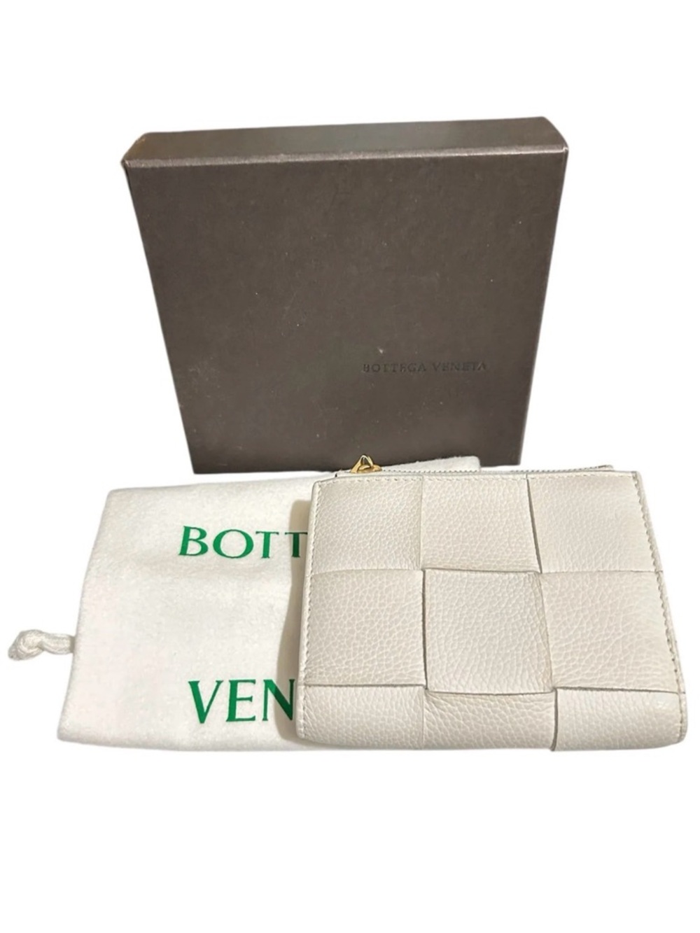 Bottega Veneta Cream Intrecciato Leather Zip Wallet